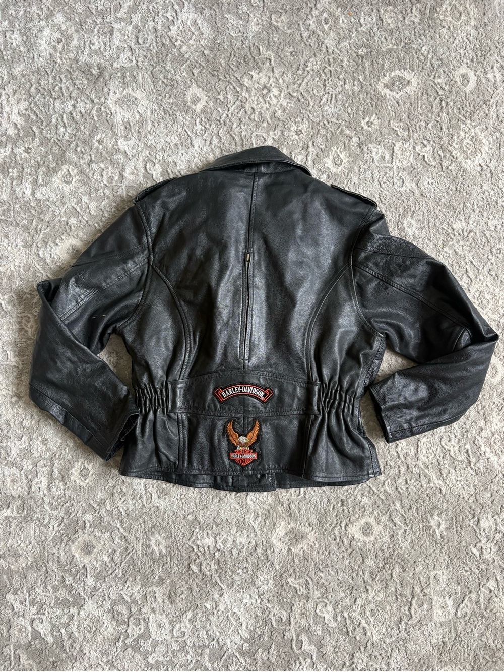 Harley Davidson Leather Motorcycle Jacket Logo Womens Medium Black